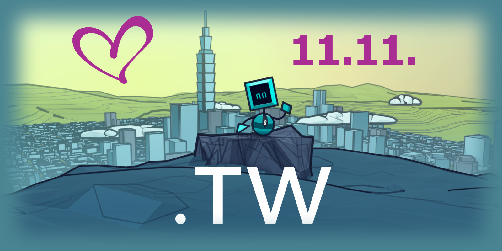 向台灣表達你的愛！光棍節特惠，新註冊 .TW 域名首年只要 NT$499，只到 11 月底。