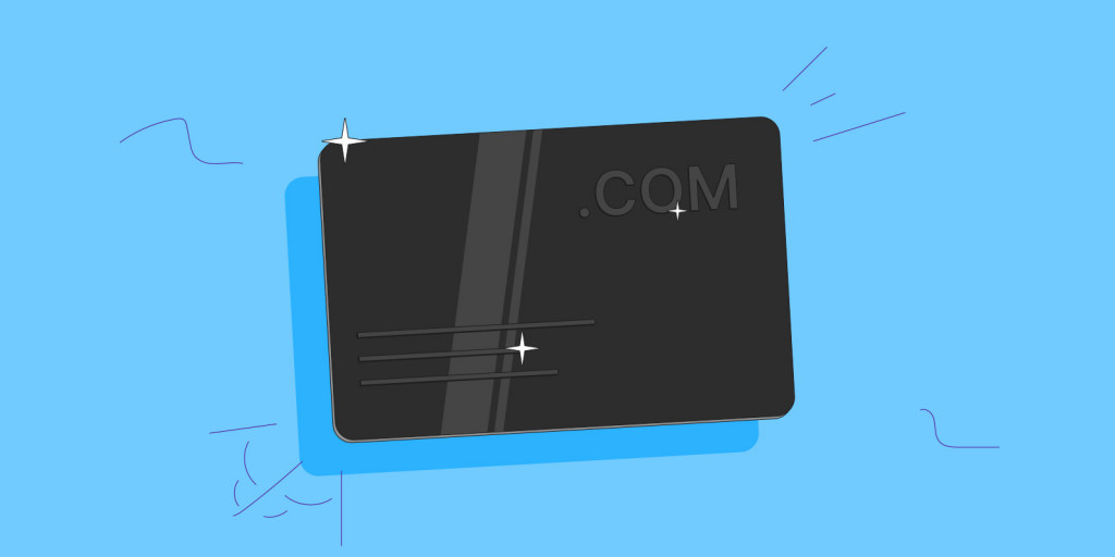 A shiny black screen with ".com" written on it on a light blue background, representing a premium domain