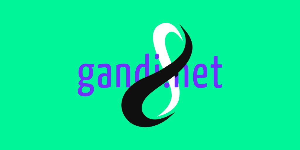 The gandi.net logo in dark blue superimposed over the PHP 8 logo (a stylized figure 8 in black and white), on a neon green background