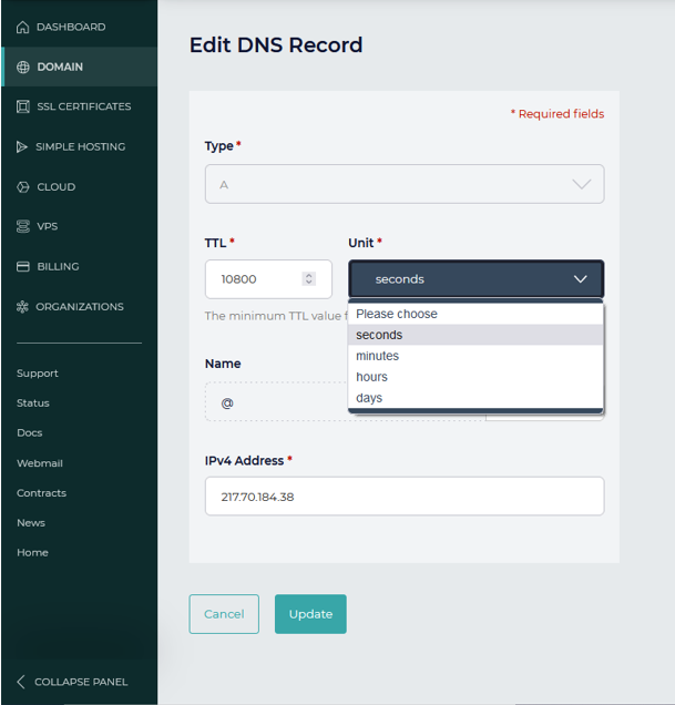 How to edit DNS record with TTL