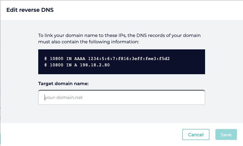 Screenshot of Gandi's Reverse DNS feature
