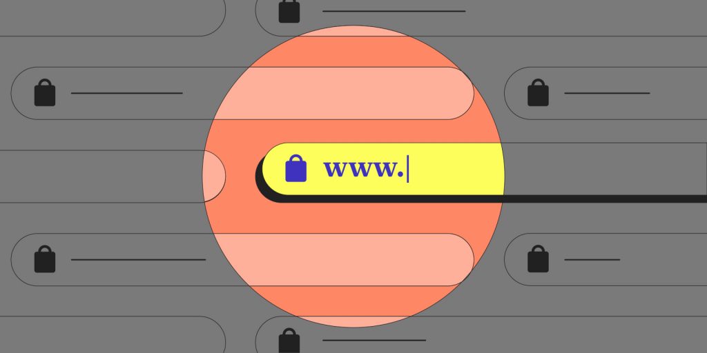 An address bar with a lock icon and a www, highlighted in yellow and pink with other address bars in grey in the background